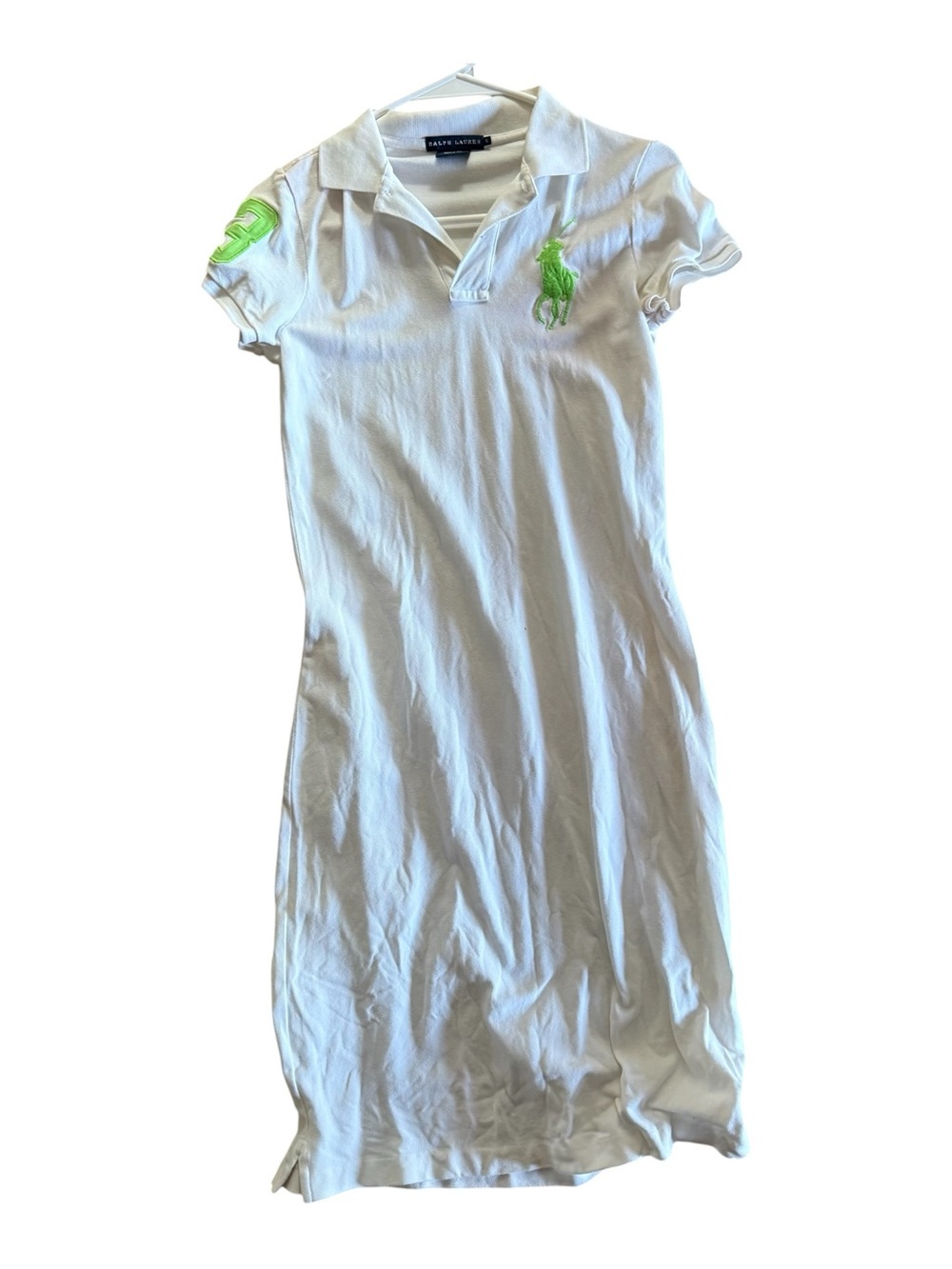 Ralph Lauren White Polo Dress with Neon Green Logo